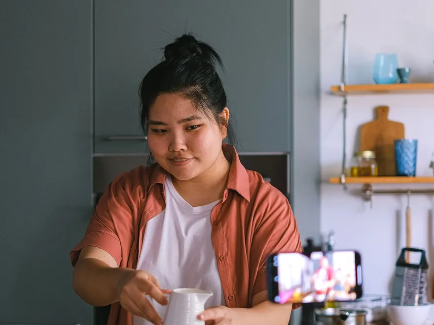 Content being filmed for a restaurant
